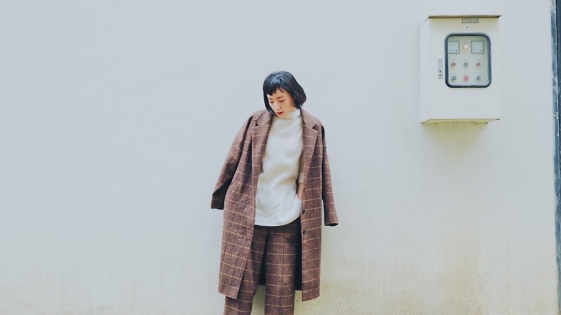 Jump plaid woolen coat thin coat - Women's Blazers & Trench Coats - Wool Brown