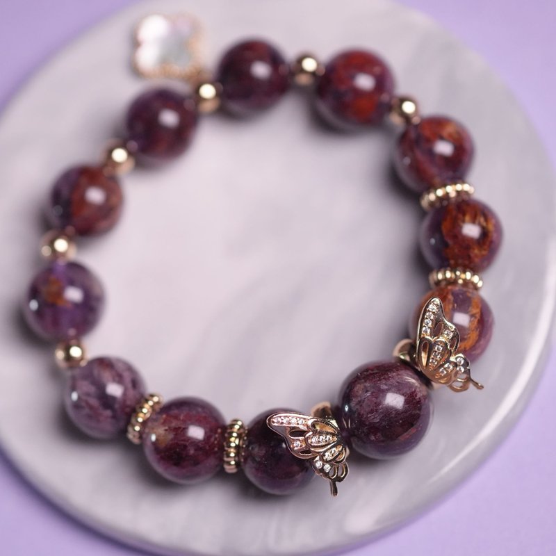 Butterfly Transformation--12.5mm Amethyst Phantom Crystal Bracelet - สร้อยข้อมือ - เครื่องเพชรพลอย สีม่วง