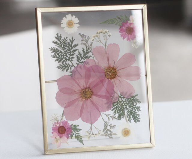 ディープピンクコスモス 押し花 吊り下げ絵 - ショップ flowerframe