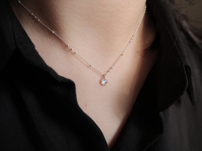 925 sterling silver moonstone natural stone round diamond dot chain cross chain necklace long chain clavicle chain - Necklaces - Sterling Silver White