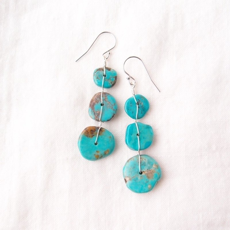 【SV】Turquoise × Wire Earrings ターコイズ×ワイヤー フックピアス - 耳環/耳夾/耳骨夾 - 寶石 藍色
