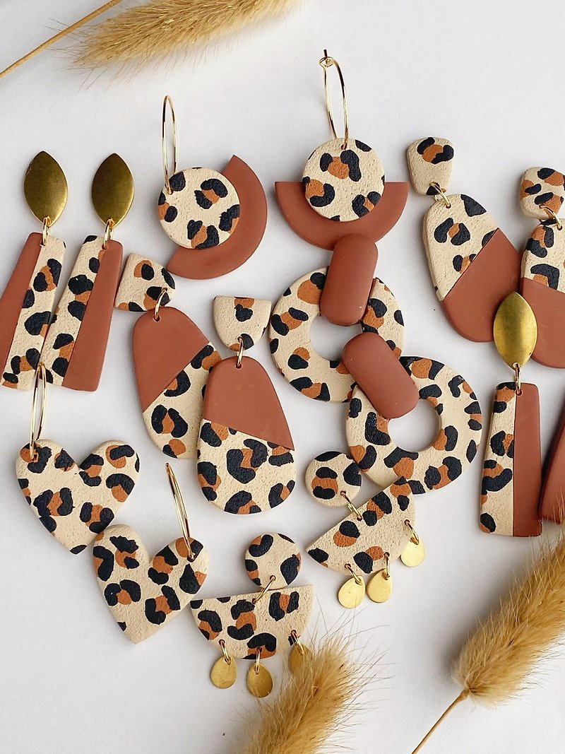 14k gold filled | leopard print polymer clay earrings - ต่างหู - ดินเผา 