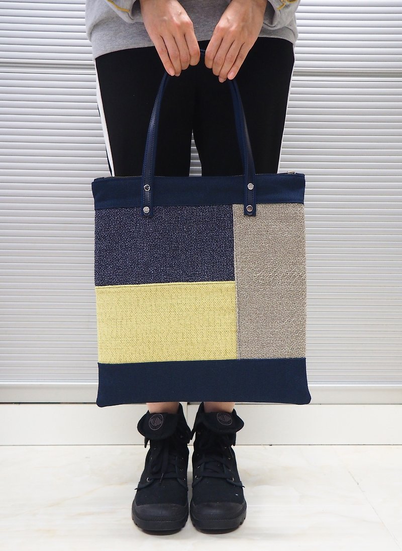 File bag / shoulder bag / large tote bag - กระเป๋าคลัทช์ - ผ้าฝ้าย/ผ้าลินิน สีน้ำเงิน