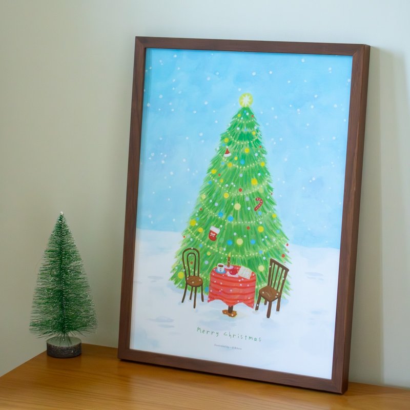 Snow Christmas tree A3 decorative painting living room study hanging painting festival painting watercolor prints medieval style - โปสเตอร์ - กระดาษ สีเขียว