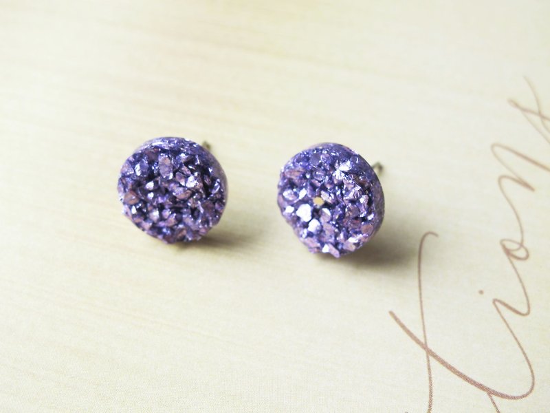 Rosy Garden 薰衣草紫色星球的碎片礦石簇耳環 可換耳夾式 - 耳環/耳夾 - 其他材質 紫色