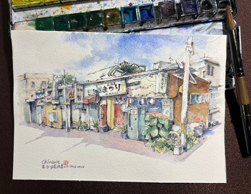 沖繩居酒屋/手繪原創淡彩畫 - 擺飾/家飾品 - 紙 