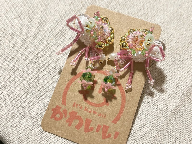 預購中/手作串珠耳環/抗敏耳針/耳環飾品/銅製鍍14k金 - 耳環/耳夾/耳骨夾 - 樹脂 粉紅色