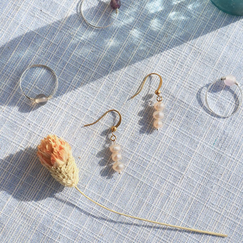淡水珍珠系列-粉桃丸子 可改夾式 - 耳環/耳夾 - 珍珠 白色