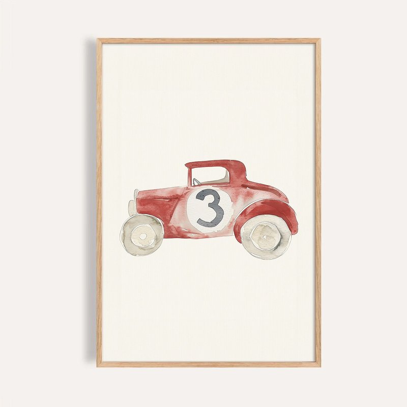 復古紅色3號車 Red No.3 Racer / 童話系列汽車插畫 - 海報/掛畫/掛布 - 紙 