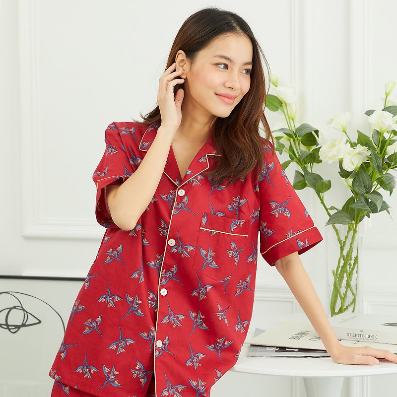 Cotton Pajamas short sleeve with Shorts - Loungewear & Sleepwear - Cotton & Hemp Red