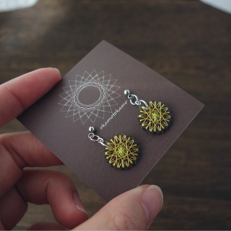 little magic circle earrings / yellow / silk thread / minimal / free shipping - ต่างหู - ผ้าไหม สีเหลือง