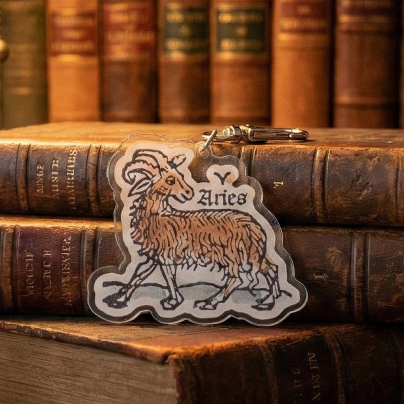 【牡羊座】手稿裡的星座- 壓克力吊飾 中世紀天文 復古 交換禮物 - 鎖匙扣/鎖匙包 - 塑膠 卡其色