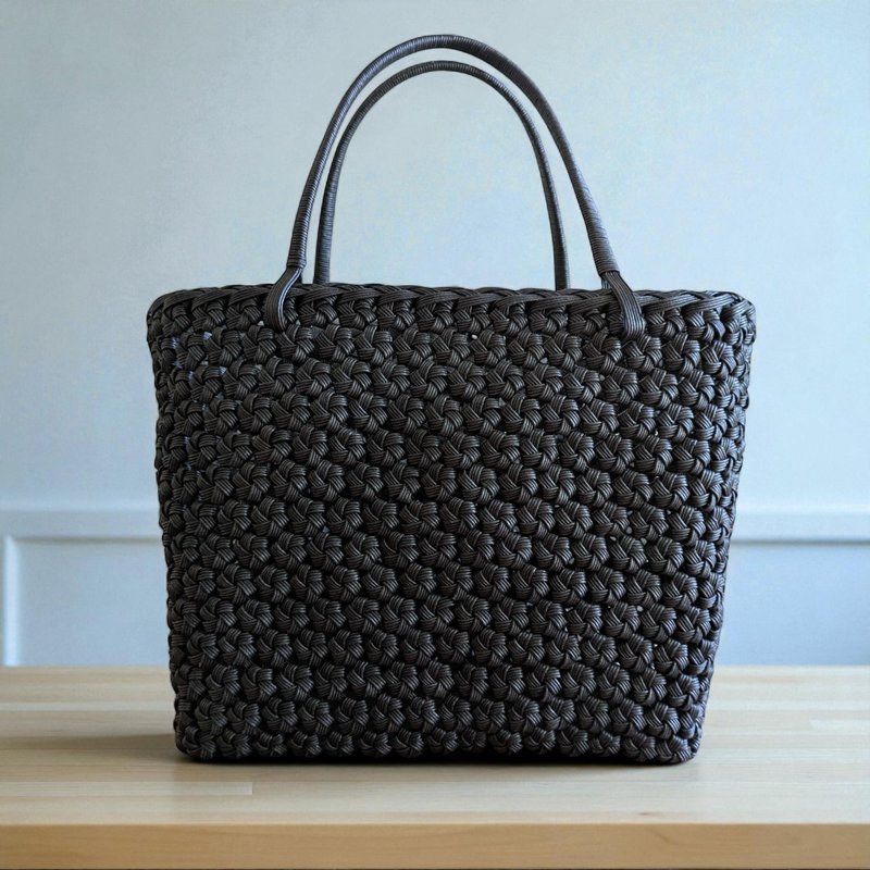 All-purpose black craft band flower knot weaving tote bag, basket, black, simple, Christmas gift, present, year-end party, dinner party - Handbags & Totes - Paper Black