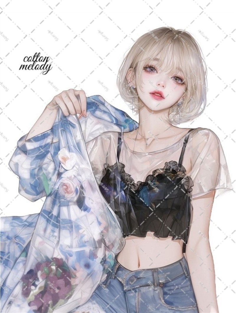 original sticker no.6453 人物ステッカー オリジナルステッカー 人物ステッカー 女の子ステッカー オリジナル人物ステッカー - 貼紙 - 紙 