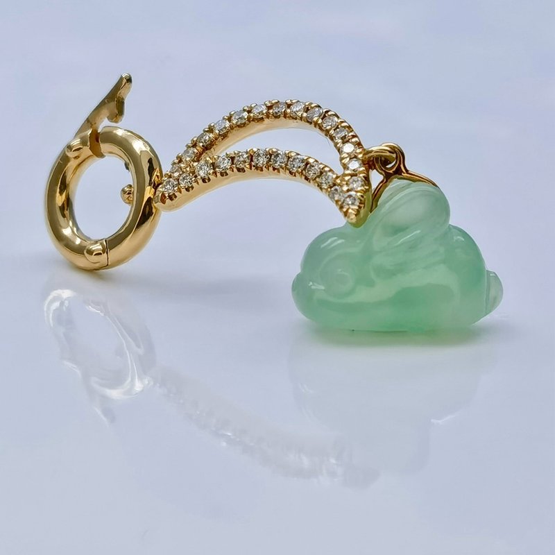 The Blessings - 18K gold icy apple green jadeite rabbit with diamonds pendant - Charms - Gemstone 