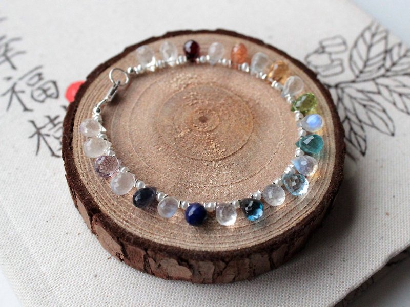 Journal rainbow rain / Natural Moonstone, Sunstone, Topaz etc .. colored stones Silver Bracelet - สร้อยข้อมือ - เครื่องเพชรพลอย 