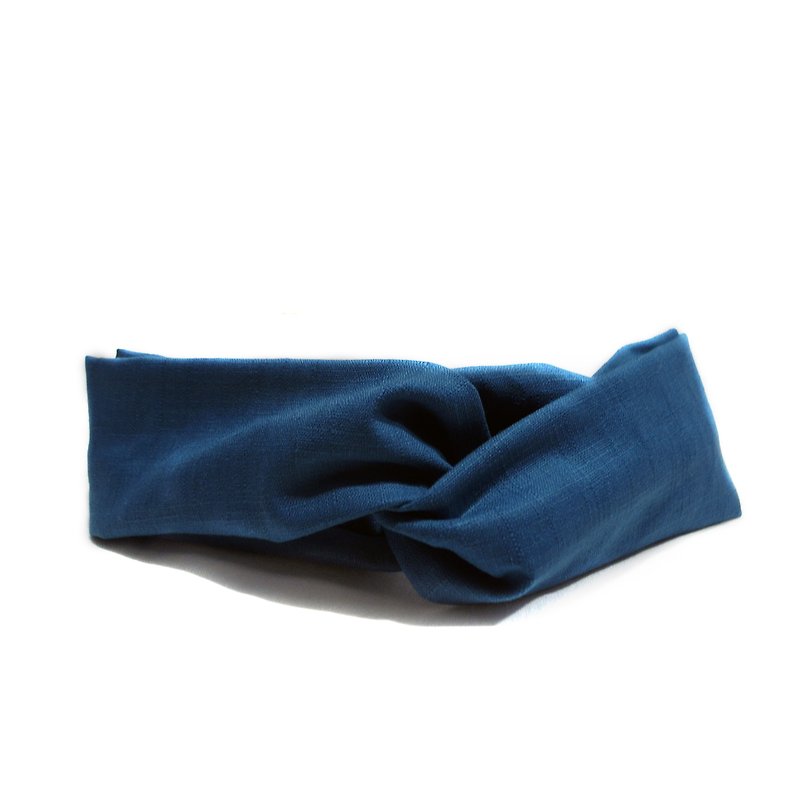 藍綠藻 素色款 交叉髮帶 - 髮帶/頭箍 - 棉．麻 藍色