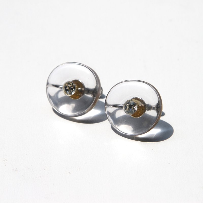 [Egg Plant Vintage] Showa Vintage Clip Acrylic Antique Earrings - Earrings & Clip-ons - Acrylic Transparent