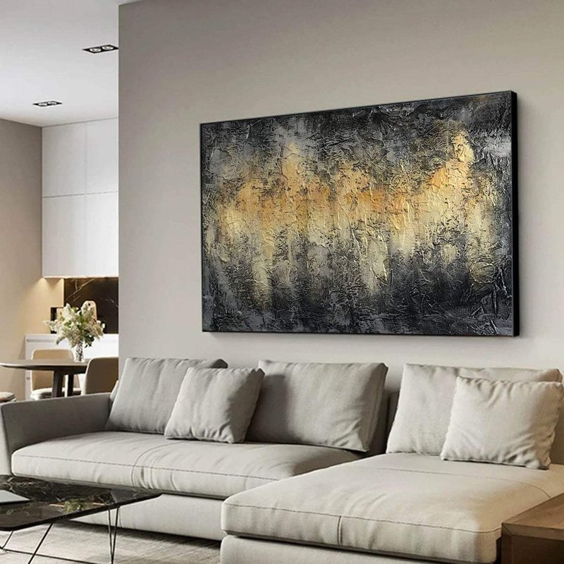 Extra Large Wall Art Gold Painting Gray Painting On Canvas - 壁貼/牆壁裝飾 - 壓克力 銀色
