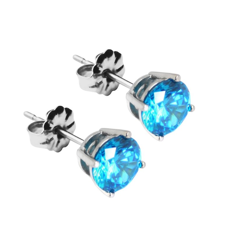 奢華晶鑽-水藍 純鈦耳環一對 - 耳環/耳夾 - 其他金屬 藍色