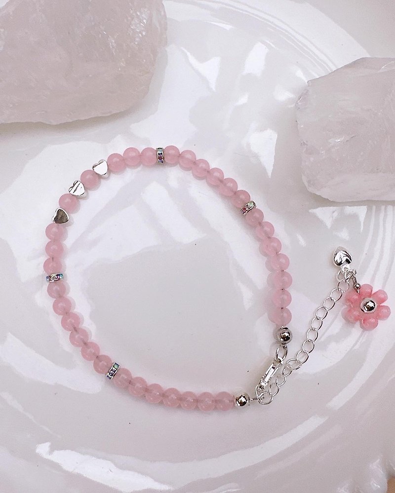 C&W sterling silver pink girl heart rose quartz bracelet - Bracelets - Jade Silver