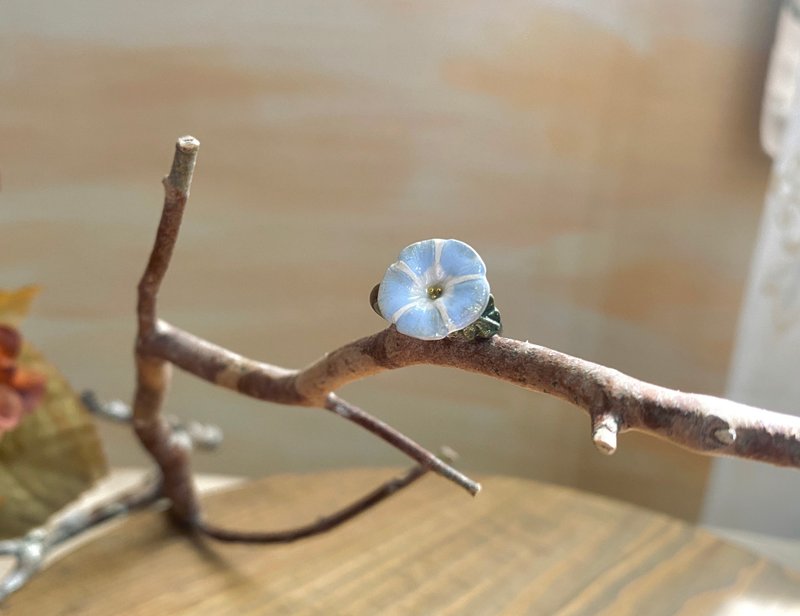 牽牛花 朝顏 黃銅戒指 - 戒指 - 銅/黃銅 藍色