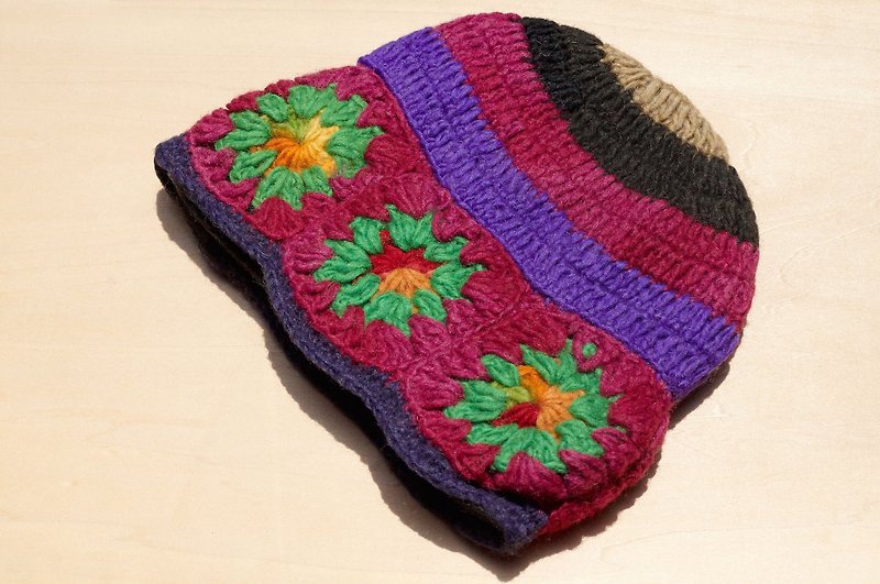 Valentine's Day gift limited one hand-knitted pure wool hat / knitted hat / knitted wool hat / inner bristles hand knitted wool hat / woolen hat-colorful spring flowers - หมวก - ขนแกะ หลากหลายสี