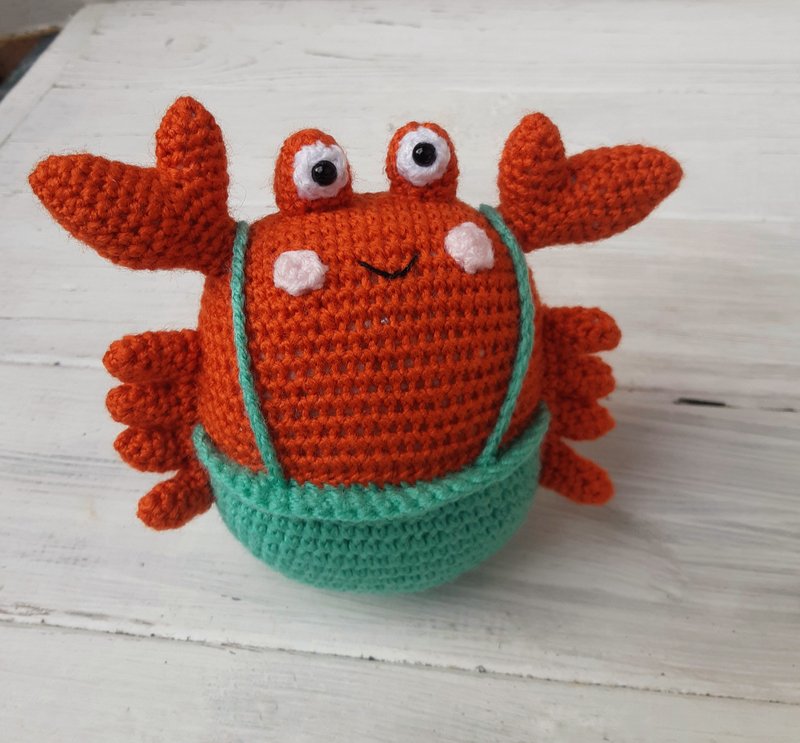Hand Crochet Funny Crab Stuffed Toys Animals Sea Plush Toys Knit Amigurumi Gift - 寶寶/兒童玩具/玩偶 - 壓克力 橘色
