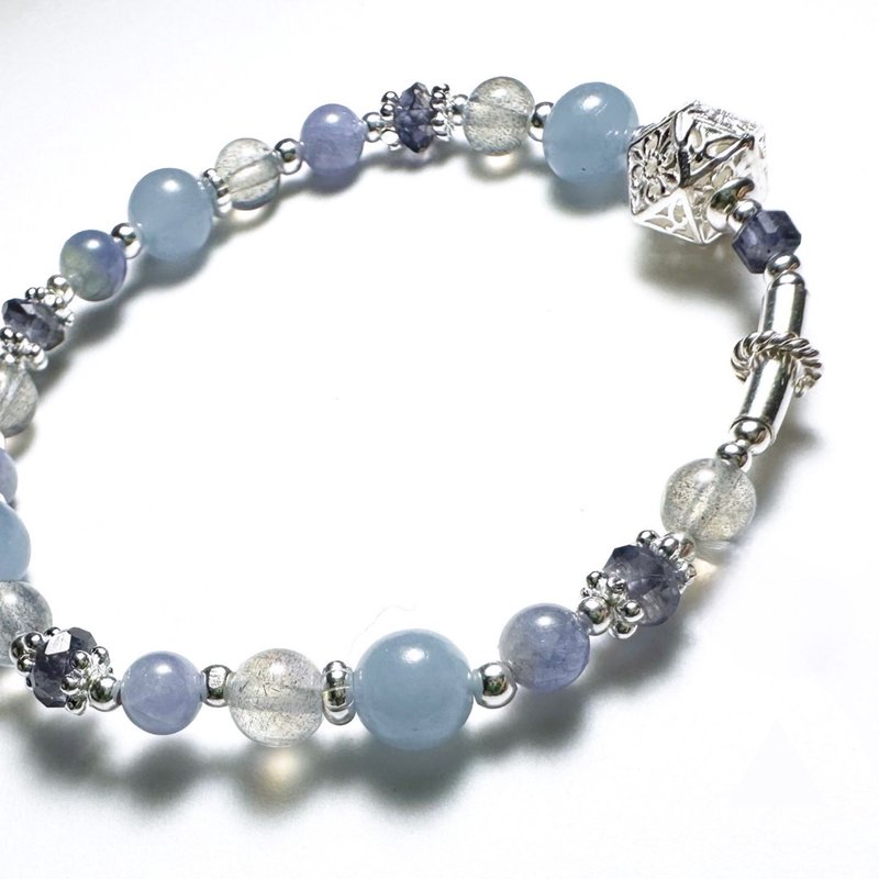 City in the Sky - Tanzanite, Aquamarine, Iolite, Angel Stone Design Bracelet - Bracelets - Crystal Blue