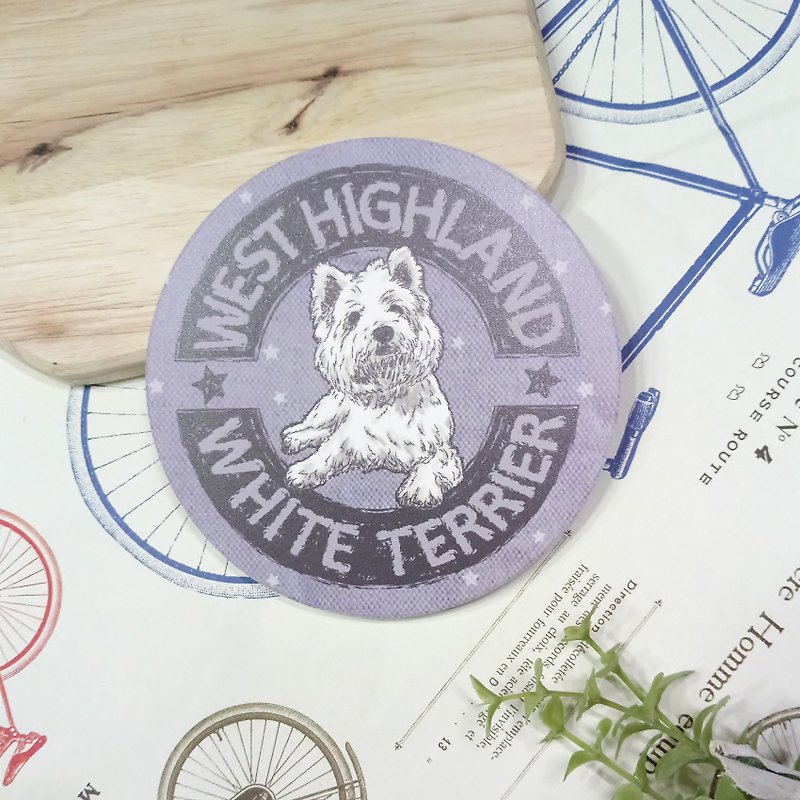 Sketch LOGO ~ West Highland White Terrier-Absorbent Coaster ~ Ceramic Coaster - ที่รองแก้ว - ดินเผา 