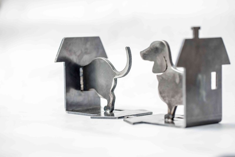 Little Iron Art Dog Modeling Bookend Dachshund Shiba Inu Golden Retriever Wolf Dog - ชั้นวางหนังสือ - โลหะ สีเทา