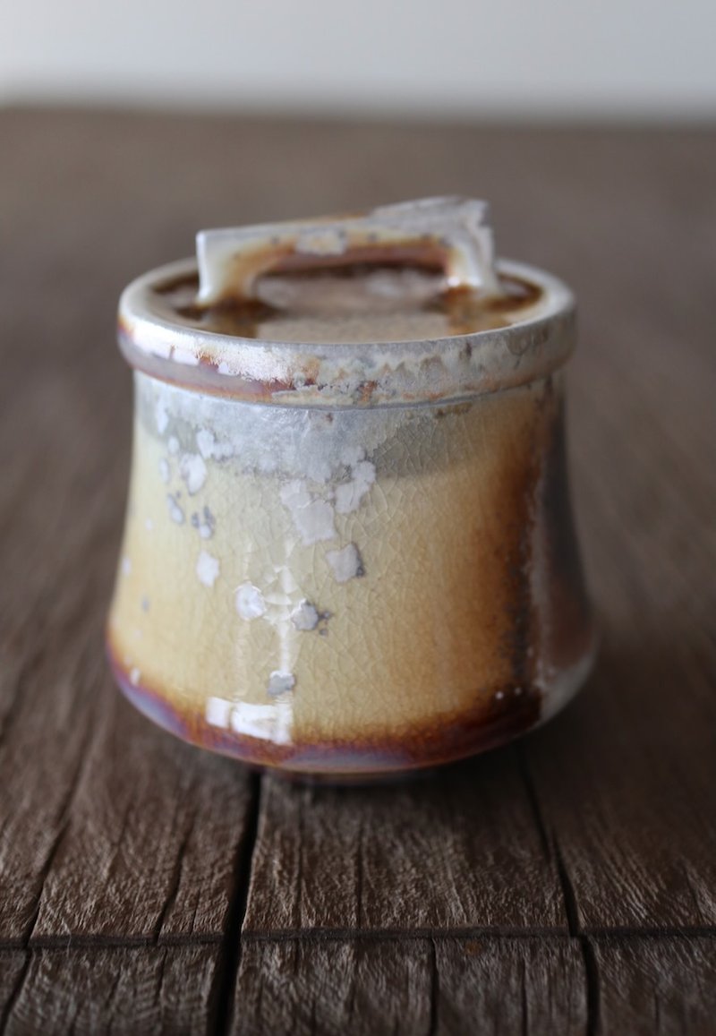 Wood-fired Blue and White Mini Tea Leaf Canister / Tea Caddy Mini - Teapots & Teacups - Porcelain Yellow