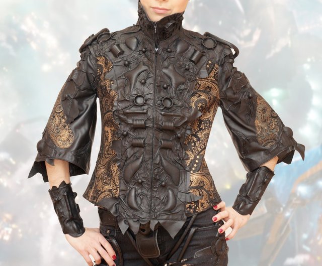 Women's unique jacket genuine leather short sleeves, removable collar. -  Shop Sofalee Women's Casual u0026 Functional Jackets - Pinkoi