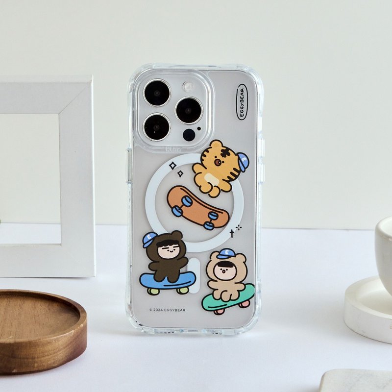 Egg Tower Bear Girl Skateboarding Fun Anti-Yellow and Anti-fall MagSafe iPhone Case - Phone Cases - Plastic Transparent