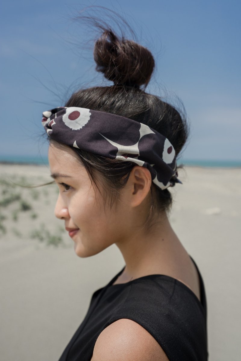 Ink mini towel cap x Finnish series elastic hand strap - Headbands - Cotton & Hemp Black