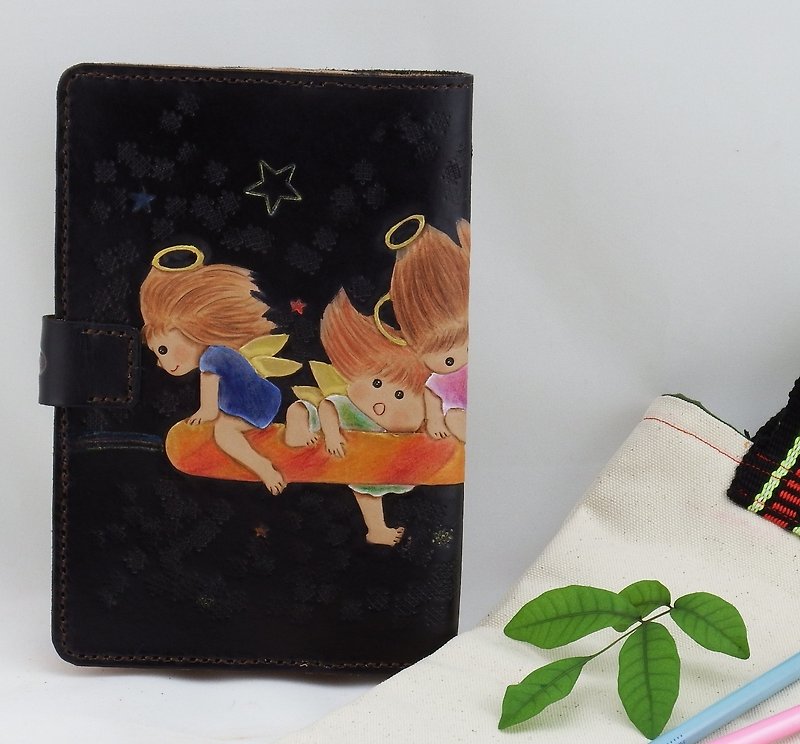 Handmade Leather Notebook/Book Cover--Naughty Angel - Notebooks & Journals - Genuine Leather Black