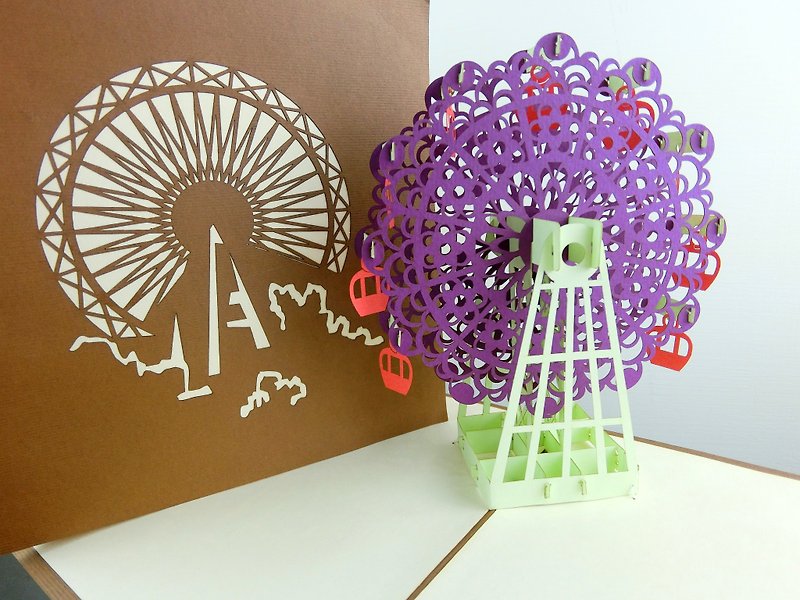 3D摩天輪立體卡片 - 心意卡/卡片 - 紙 紫色