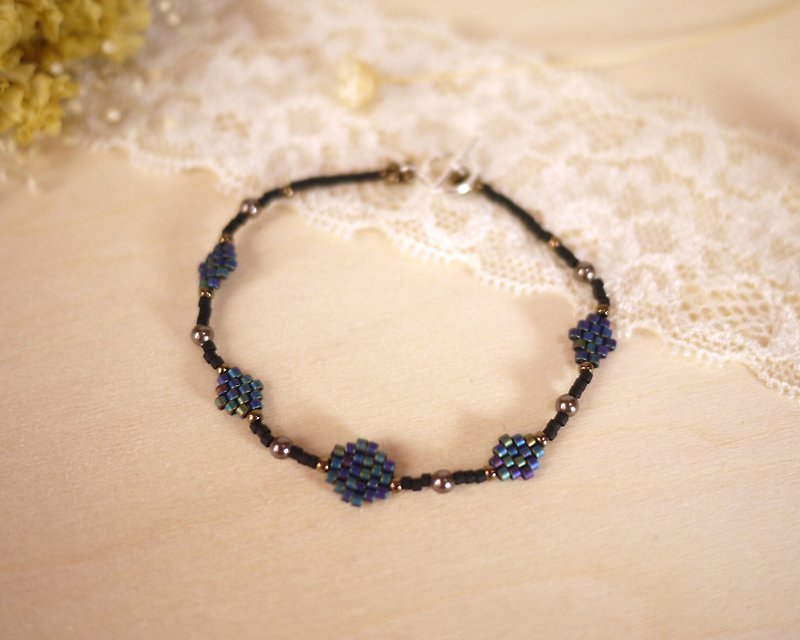 Fine woven - dark blue special color wafer braided bracelet - Bracelets - Glass Black