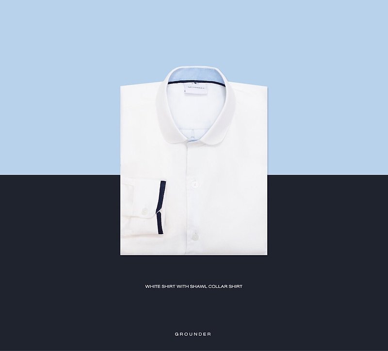 White shirt with shawl collar shirt - เสื้อเชิ้ตผู้ชาย - ผ้าฝ้าย/ผ้าลินิน ขาว