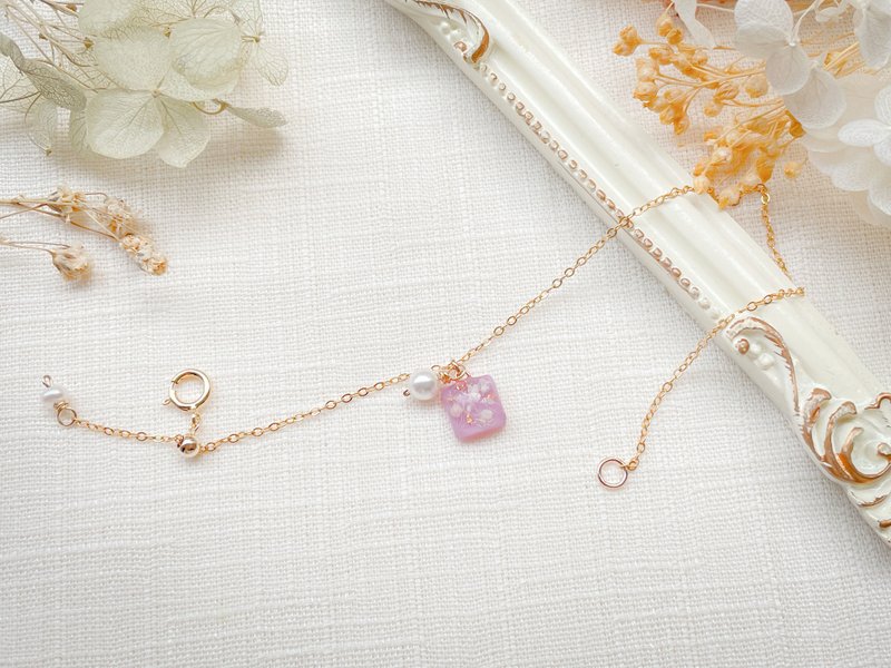 モランディ色 若紫 方形 14kgf ブレスレット - ブレスレット - 寄せ植え・花 パープル