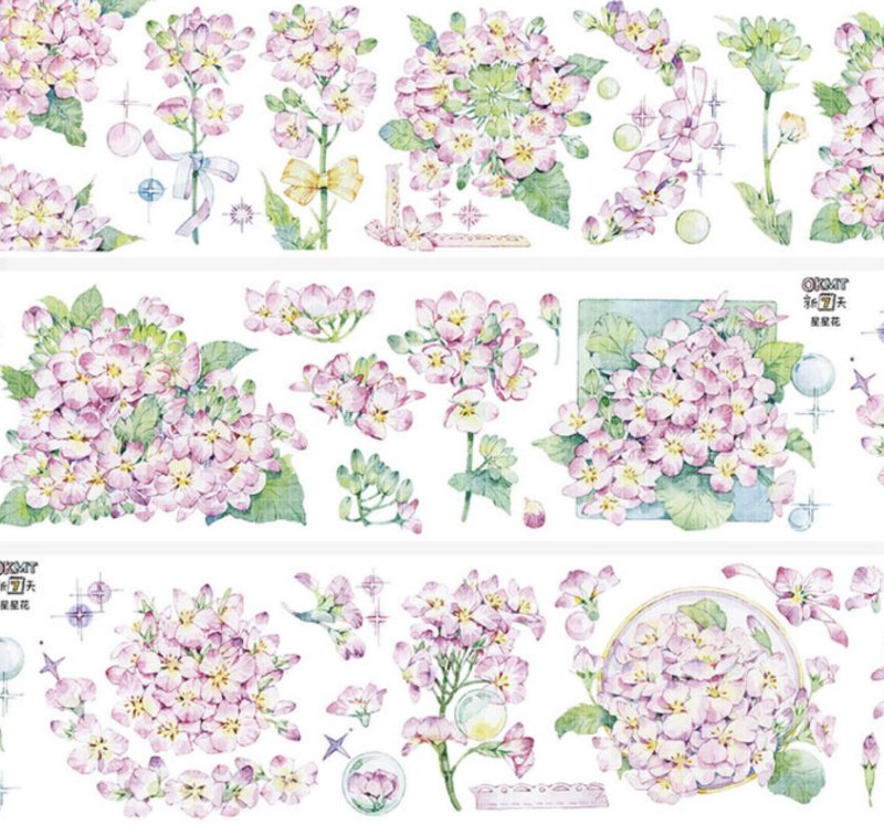 Star flower fresh spring flower collection PET paper tape laser silver - มาสกิ้งเทป - พลาสติก หลากหลายสี