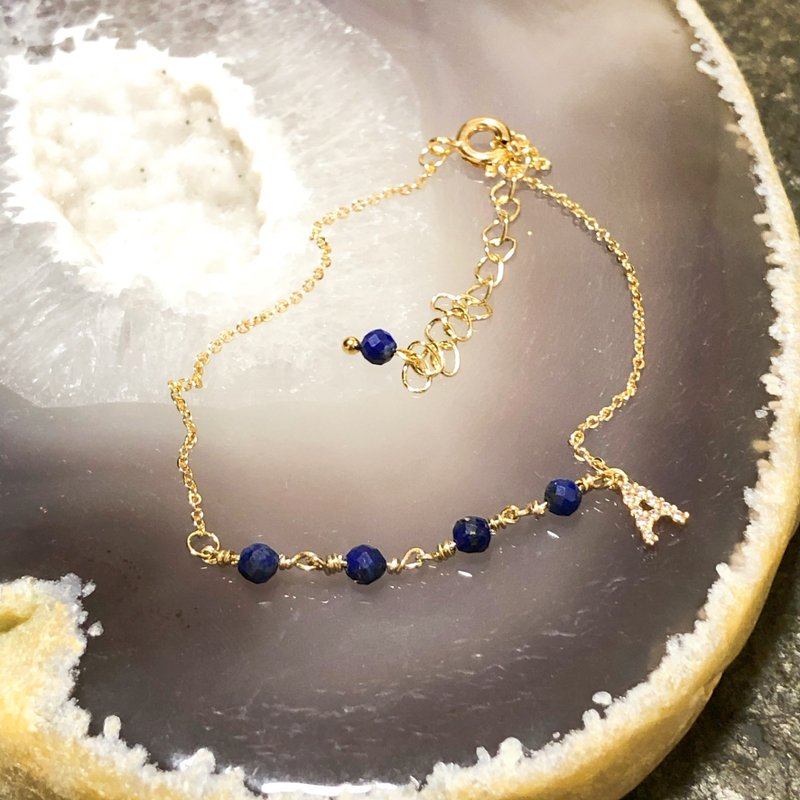 14K gold-packed lapis lazuli natural crystal ultra-fine minimalist customized bracelet - สร้อยข้อมือ - คริสตัล สีทอง