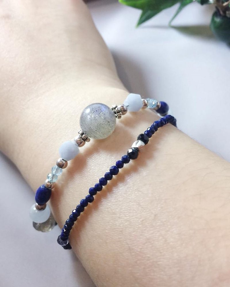 MH Sterling silver natural stone custom series _ see shine _ Lapis _ two sets of sets - Bracelets - Gemstone Blue
