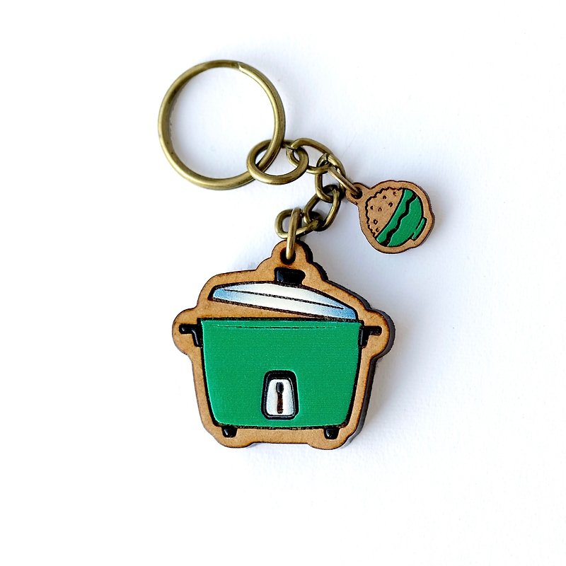 彩繪木製鑰匙圈-電鍋綠 - 鑰匙圈/鎖匙扣 - 木頭 綠色