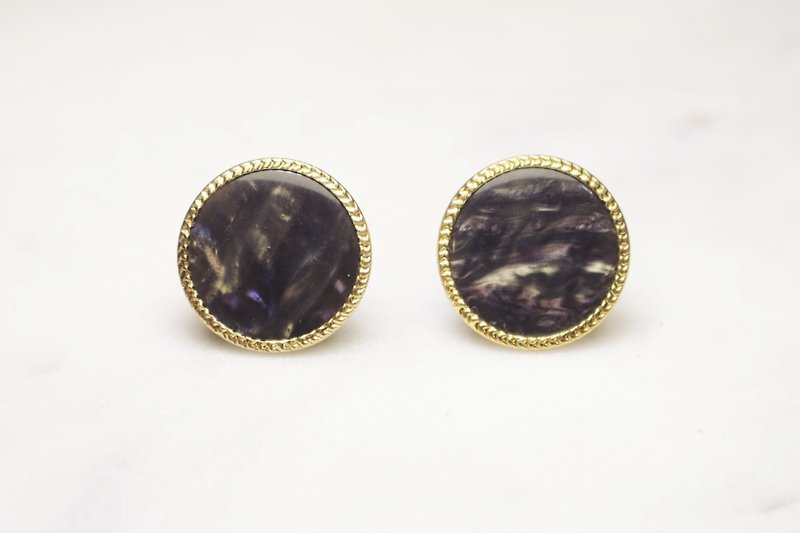 // VÉNUS 觅 decorated with gold-rimmed vintage earrings with unique grain cloud gray // ve158 - ต่างหู - พลาสติก สีเทา