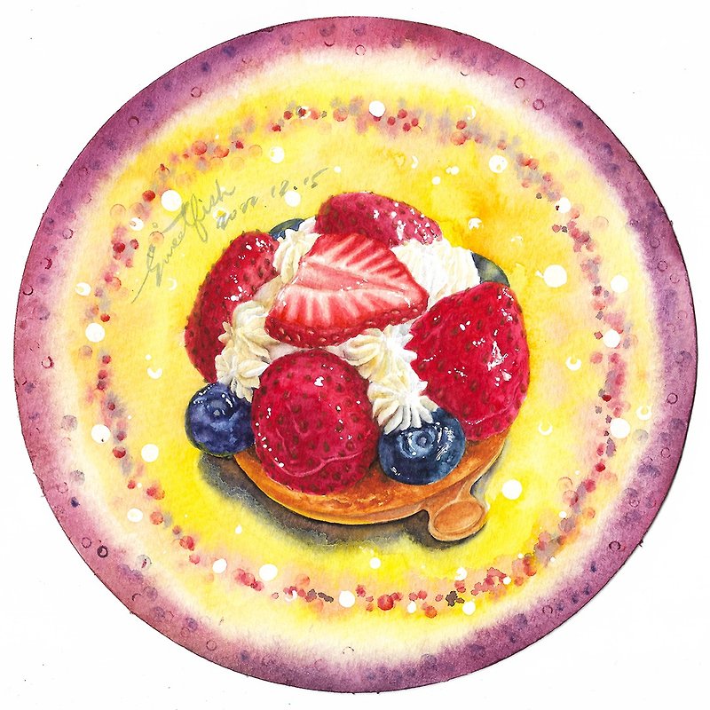 Strawberry tartlet－postcard/ food postcard/ food card/ food illustration - Cards & Postcards - Paper Red