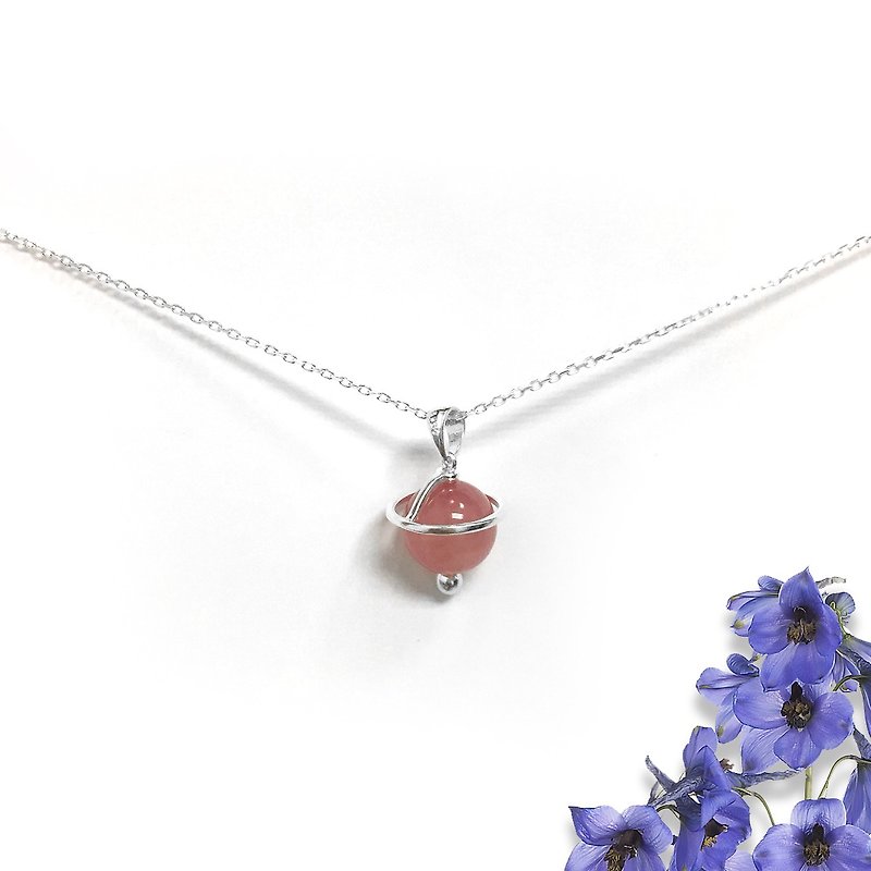 Strawberry Stone Necklace | Strawberry Universe Necklace | Quartz Necklace - Necklaces - Silver Pink