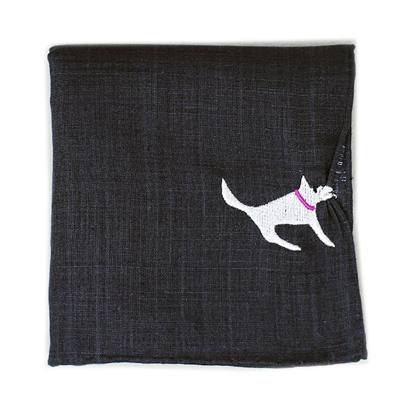 HIKKOMI 犬　ダークグレー　ハンカチ　41×41cm　綿50% 麻50%　日本製　ギフト - 手帕 - 棉．麻 黑色