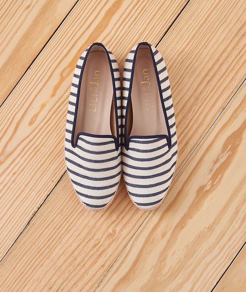 [Sea Holiday] Hemp Rope Loafers_Navy Stripe Blue - รองเท้าอ็อกฟอร์ดผู้หญิง - วัสดุอื่นๆ สีน้ำเงิน