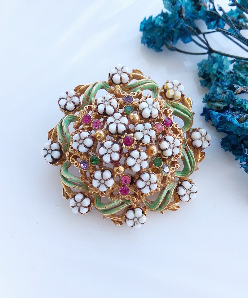 Vintage Jewelry 西洋古董飾品 FLORENZA  浪漫繁星花朵 別針 - 耳環/耳夾/耳骨夾 - 其他金屬 金色